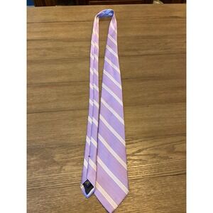 Brooks Brothers Silk Tie Purple White Silver Diagonal Stripe Woven England USA